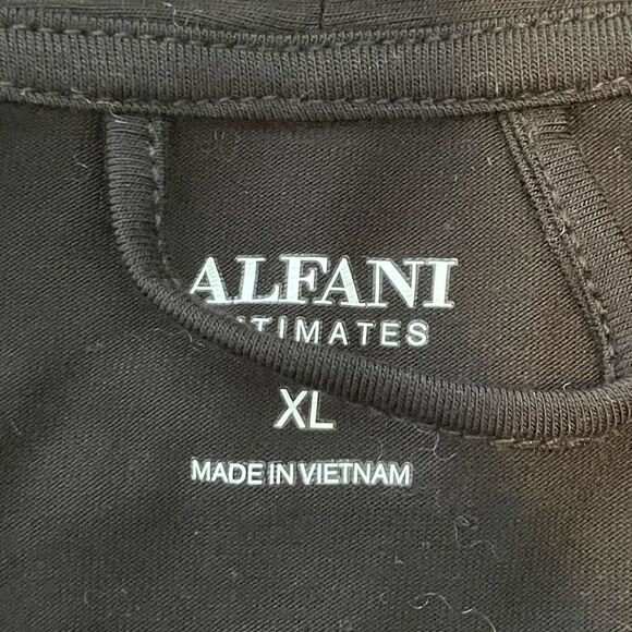 Alfani Contrast Trim Short Robe Black White Trim Knit Wrap Bathrobe Long Sleeve - Picture 9 of 12